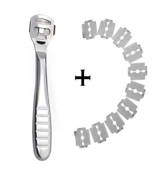 Pied Callus rasoir talon Disqueur durs Pieds Hands Pédicure Razor Tool Shavers Poignée en acier inoxydable 10 lames Tool de soins du pied 5531188