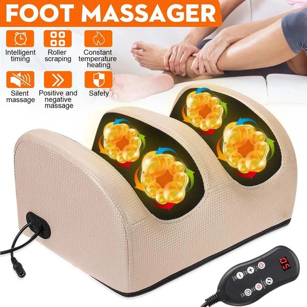 Masseur de pieds télécommande Machine électrique thérapie de chauffage Shiatsu pétrissage rouleau vibrateur Compression Muscles profonds cadeau 231017
