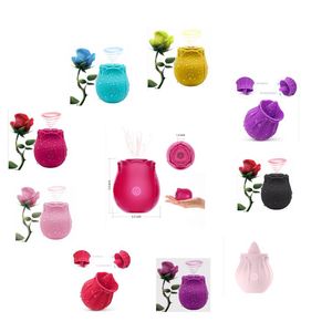 Masajeador de pies Venta al por mayor Forma de flor de rosa Pezón Vibrador Lengua Vibrador Clítoris Chupando Succión Coágulo Sucker Consolador Juguetes para mujer Dr Otlaq