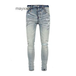 Voet paarse jean geperforeerde amiiris fit designer jeans veelzijdige heren slanke mode kleine high street casual heren broek modemerk sswd