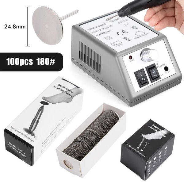 Escofinas para pies Taladro para decoración de uñas Máquina eléctrica profesional Juego de herramientas para manicura y pedicura Juego de 30 brocas para uñas 100 unidades de bandas de lijado 231007