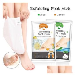 Tratamiento de pies Mascarilla exfoliante de aloe y limón Sile Heel Er Calcetines Peel Off Quitar el cuidado de la piel muerta Tratamientos de spa 2 piezas1 par 54G Dro Dhaqs