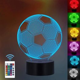 Fútbol 3D Lámpara de ilusión Luz nocturna con control remoto 16 Color Control Cambio de decoración Cumpleaños Regalos de Navidad