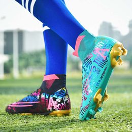 Football Boot Ag Long Shattered Nails High Top Chaussettes pour garçons et filles Games d'étudiant TF Chaussures d'entraînement