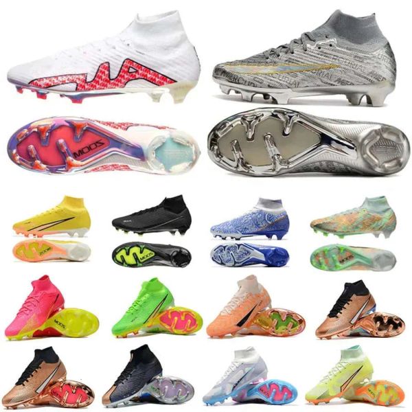 Boot de fútbol Hombres para niños zapatos de fútbol con tacos Mercurlal Superfiy XXV Silver IX 9 Elite FG Juvenil Blast Mbappe Cristiano Ronaldo Velocidad de sueño luminoso 6 25 aniversario