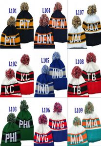 Football City Pom Lettre Bonnet Premium Brodé Patch Hiver Doux Épais Bonnet Skully Chapeau À Revers Hiver Tricot Toque Cap7690598