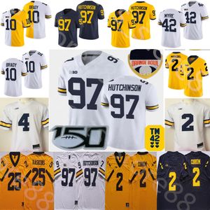 Voetbalvoetbal Wolverines Jerseys Michigan Jersey NCAA College Aidan Hutchinson Tom Brady Charles Woodson Cade McNamara Blake Corum McCar