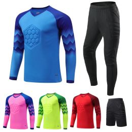 Voetbal doelman voetbal outfit t-shirt broek set uniform trainingskleding spons spons anti-collision apparatuur sportkleding elastisch