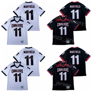 Voetbal High School Cavaliers Lake Travis Jersey 11 Baker Mayfield Black White Team Color Away Moive gestikte ademende college pullover retro pure cotton man