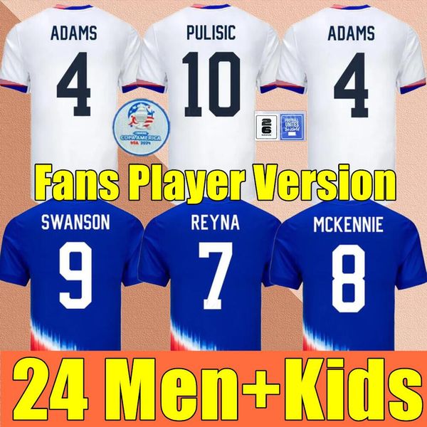 Jersey de football 2024 25 USAS SOCCER COPA AMÉRICAINE USWNT FEMME KIDS KIT USMNT 24/25 Home Shirts National Set Set Uniform Player Version Pulisic Balogun Smith