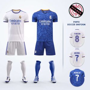 Voetbalshirt 2122 Real Madrid Jersey maat 7 C romoderische kinderspel Training thuis weg voetbalkit voor mannen en vrouwen