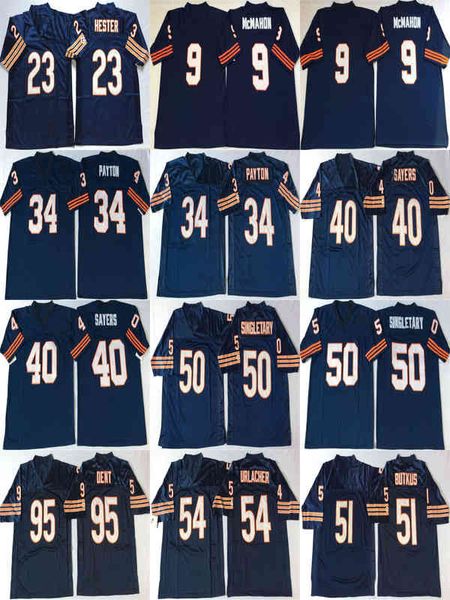 Jersey de fútbol 23 Devin Hester Jim McMahon 34 Walter Payton 40 Gale Sayers 50 Mike Singletary Rare Blanco Azul Retro Jerseys cosidos para hombre