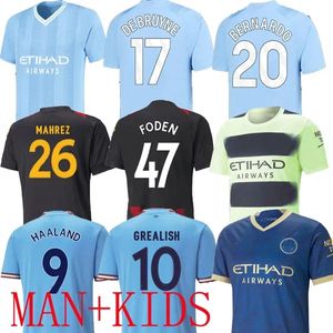 Jersey de fútbol Haaland Soccer 23 23 24 De Bruyne Phillips Mans Mans Cities Grealish Sterling Ferran Mahrez S Foden 2023 2024 Uniformes de camisa Sets Kits para niños