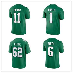 Football Jersey Jalen Hurts 1 Brown 11 Devonta Smith 6 Jason Kelce 62 Slay Jr 2 Carter 98 Cunningham 12 Kelly Green Throwback Legand Men's Size S-XXXL Stitched Jerseys