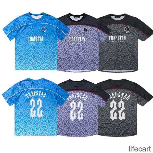 Camiseta de fútbol Trapstar Designer para hombre Camisa de malla de manga corta azul No.22 Ropa deportiva Camiseta Tendencia de ocio Moda callejera Arn2