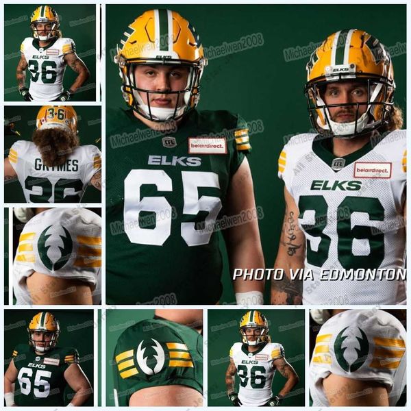 Maillots de football 2022 Edmonton Elks Maillot remanié Malik Tyne Keishan Bierria Aaron Grymes Albert Smalls Dakoto Prukop Johnny Bright George Mcgow Tibo