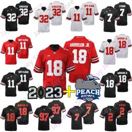 Maglie da calcio 2023 Playoff Peach Bowl Ohio State Buckeyes Maglia da calcio NCAA College CJ Stroud Henderson Jaxon Smith-Njigba Harrison Jr. Williams