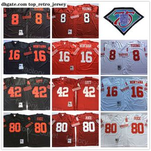 Football Jerseys 75th Anniversary Mitchell and Ness Throwback Football 8 Steve Young Jersey 16 Joe Montana 42 Ronnie Lott 80 Jerry Rice 1989 1994 Vintage Stitched Red