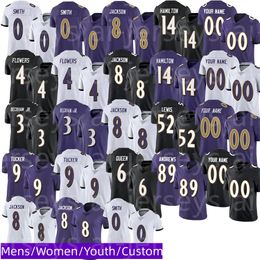 Maillots de football 8 Jackson 0 Smith 4 Flowers 9 Tucker 3 Beckham Jr. 6 Queen 14 Hamlton 52 Lewis 89 Andrews 44 Humphrey 20 Reed Hommes Femmes Jeunes cousus sur mesure