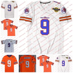 Maillots de football 9 Maillot de football Bobby Boucher Homme Adam Sandler Bobby Boucher FILM The Waterboy Mud Dogs avec Bourbon Bowl Patch Orange EN STOCK