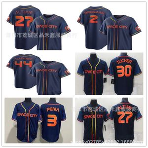 Voetbalshirts Carrier Astros Baseball 2, 3, 30, 27, Altuve Blue Cardigan T-shirt, geborduurde korte mouwen