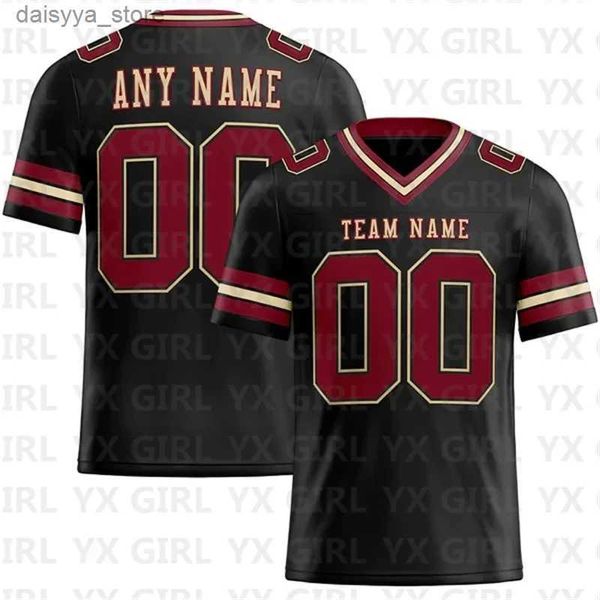 Jerseys de fútbol Combustible negro Crimson-City o Mesh Authentic Football Jersey Personlized Team Nombre Nombre Número V-Neck Football Camiseta de fútbol2403