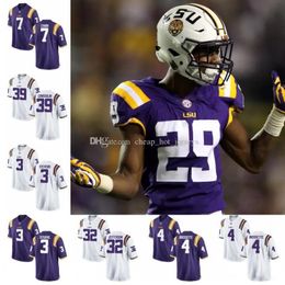 Voetbalshirts Custom LSU Tigers 2019 Voetbal Elke naam Nummer Wit Purple Yellow 9 Joe Burrow Delpit Landry Adams Devin Beckham Guice NCAA 150th Jersey