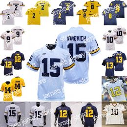 Voetbalshirts Custom Michigan Wolverines voetbaljersey NCAA College Zach Charbonnet Tom Brady Ronnie Bell Charles Woodson Joe Milton Hassan Haskins Kwit