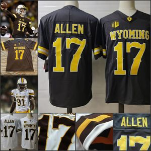 Camisetas de fútbol Camiseta de fútbol personalizada de Wyoming NCAA College Josh Allen Andrew Peasley Titus Swen Joshua Cobbs Gibbs Godbout Joey Braasch Blanco Amarillo