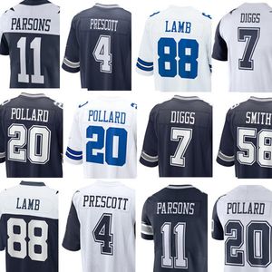 Maillots de football Dallas''cowboys''personnalisé Hommes Femmes Jeunes Dak Prescott Cooper Rus Tony Pollard Rico Dowdle Micah Parsons Trevon Diggs Ceedee