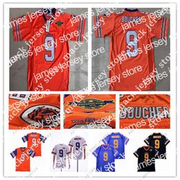 Maillots de Football Maillots de Football Hommes Le Film Waterboy Football Adam Sandler 9 Bobby Boucher Maillot Cousu Boue Chiens Film Orange Blanc