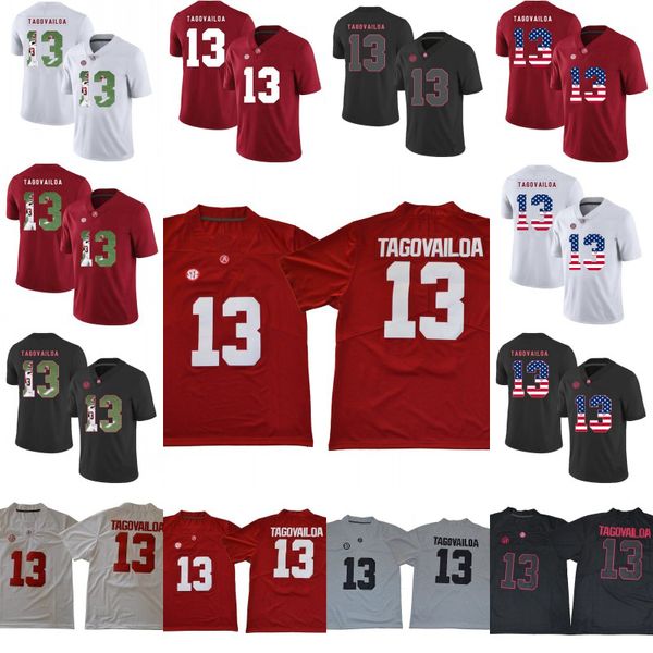 Maillots de Football Maillots de Football Hommes Femmes Jeunes 13 Tua Tagovailoa Alabama Crimson Tide NCAA Maillots de Football Universitaire Impression Double Couture Mode Rouge Blanc B