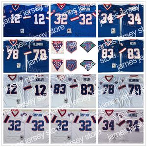 Voetbalshirts Mitchell and Ness Throwback Football 1960 1994 XXV 12 Jim Kelly Jersey 75th 35th Anniversary 34 Thurman Thomas 78 Bruce Smith 83 Ander Reed