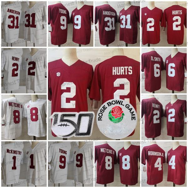 Camisetas de fútbol NCAA 31 Anderson Jersey 9 Young Hurts 2 Derrick Henry 1 McKinstry 8 John Metchie III 4 Robinson JR. rojo blanco alabama carmesí