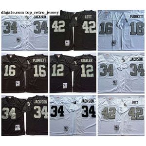 Voetbalshirts NCAA 75th Mitchell Ness Vintage Football 34 Bo Jackson Jerseys 12 Ken Stabler 16 Jim Plunkett 42 Ronnie Lott Jersey College Zwart Zilver Wit Stitch