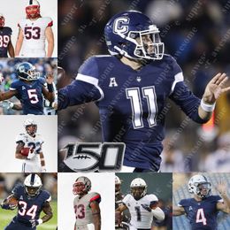 Maillots de football Maillot de football NCAA UConn Huskies Jack Zergiotis Kevin Mensah Nathan Carter Cameron Ross Heron Maurisseau Diamond Harrell Kevens Clercius