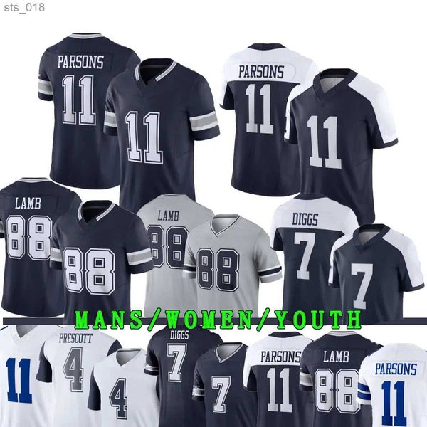 Camisetas de fútbol Parsons CeeDee Lamb CoWboyes Camiseta de fútbol Dak Trevon Diggs DeMarcus Esch Tony Pollard Emmitt Hombres Mujeres KidH240309