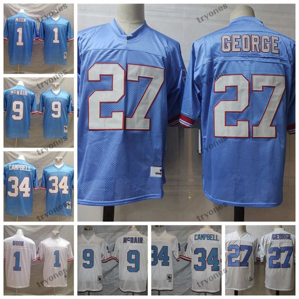 Jerseys de football vintage 1997 Oilers 27 Eddie George 1 Warren Moon Football Jerseys 34 Earl Campbell 9 Steve McNair Ed Shirts