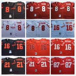 Maillots de football Maillots de football vintage 8 Steve Young 16 Joe Montana 21 Deion Sanders 87 Dwight Clark Ed Chemises