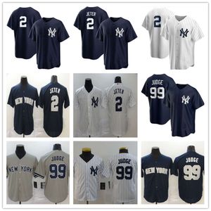 Jerseys de football Yankees Jersey 2 # Jeter 99 # Juge Blue White Cardigan Training Broidered