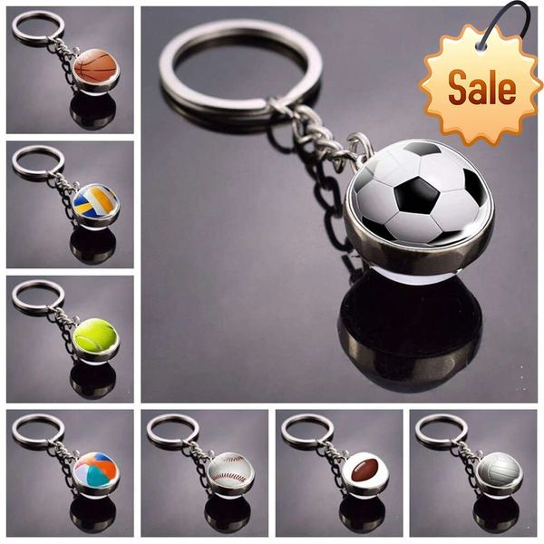 LLavero de fútbol con bola de cristal, llavero para baloncesto, voleibol, béisbol, tenis, colgante pequeño, accesorios deportivos para el sol, regalo