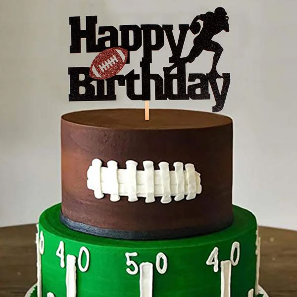 Toppers de gâteau de rugby de football Happy Birthday Cake Supplies Decor Bonne année Toppers Cupcake pour DIY Party Home 2021 Noel New