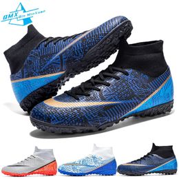 Voetbalschoenen Men Tffg Lijst Blue Hightop Antiskid Outdoor Boots Kids Student Indoor Soccer Training Sneakers 231221