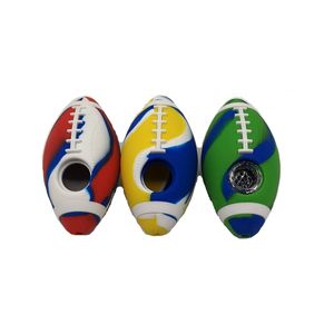 Voetbal siliconen hand pijp w / glazen kom dab rig rugby roken accessoires oliebrannen geassorteerde kleuren