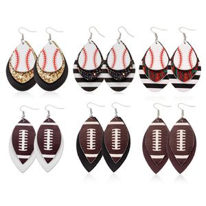 Fútbol Deportes Pu Pendientes de cuero Rugby Lentejuelas Hoja Bandera americana Pendientes Mujer Dama Accesorios de moda Joyería 7 estilos RRA2092