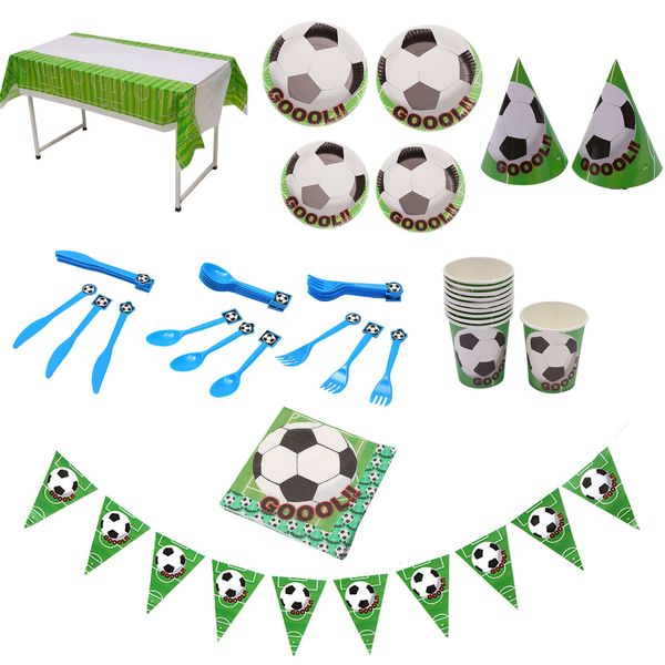 Conjunto de vajilla de fútbol Suministros para fiestas temáticas Copa Mundial Qatar Partes incluyen mantel Bunting triangular 220926