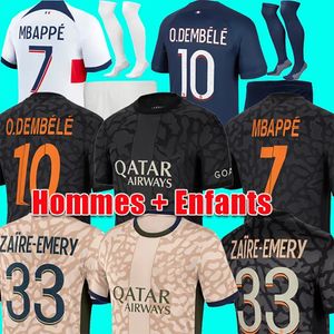 23/24 Maillot MBAPPE Soccer Jerseys Kit Enfants PsGEs 2023 2024 Paris Domicile Troisième Maillots de Football HAKIMI VITINHA KOLO MUANI O.DEMBELE G.RAMOS UGARTE Version Joueur Hommes