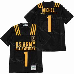 Voetbal US Army High School Jersey All-American Military 1 Michel Moive College Retro Team Black Pure Cotton Pullover University Hiphop Ademend genaaid op heren