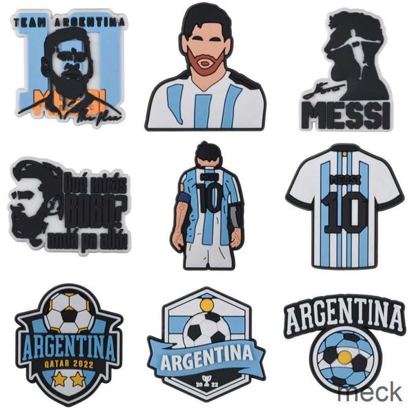 Campeón del mundo de fútbol Croc Charms Argentina 10 decoraciones de zapatos de PVC zuecos sandalias accesorios de pulsera mujeres hombres regalos de fiesta