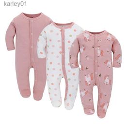 Footies 0-7M 3 pièces nouveau-né bébé coton foot pyjamas infantile garçon fille à manches longues Onesies combinaison automne hiver vêtements de nuit barboteuses vêtements YQ240306